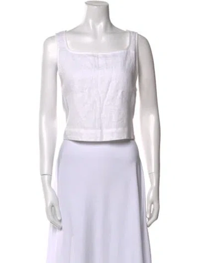 Pre-owned Posse Linen Square Neckline Crop Top In White