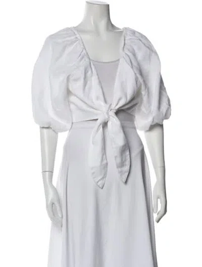 Pre-owned Posse Linen Square Neckline Crop Top In White