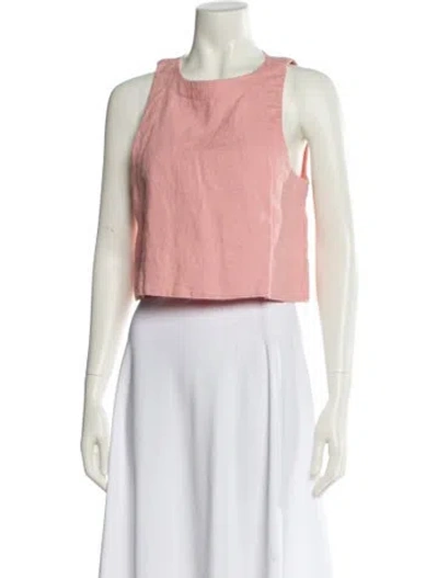 Pre-owned Posse Linen Square Neckline Crop Top In White