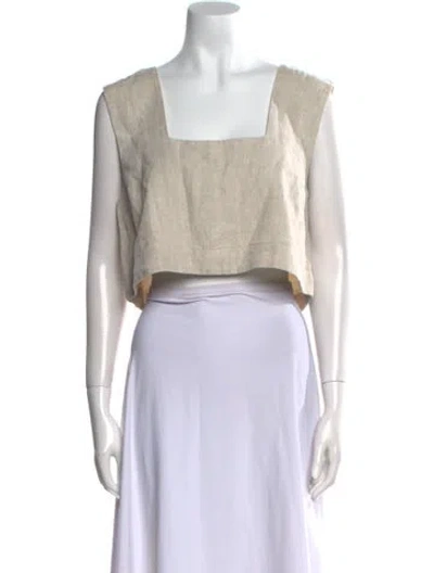 Pre-owned Posse Linen Square Neckline Crop Top In White