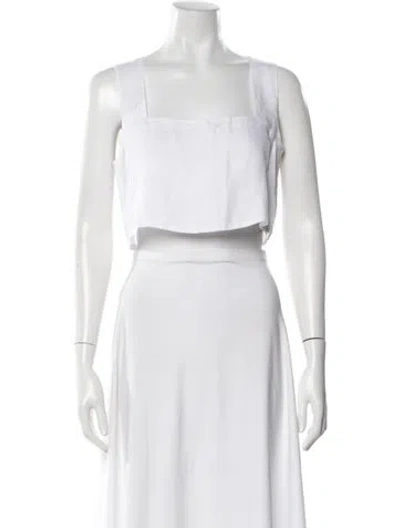 Pre-owned Posse Linen Square Neckline Crop Top In White