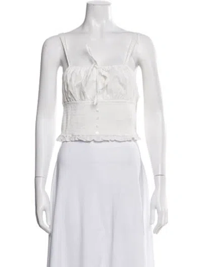 Pre-owned Posse Linen Square Neckline Crop Top In White