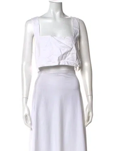 Pre-owned Posse Linen Square Neckline Crop Top In White