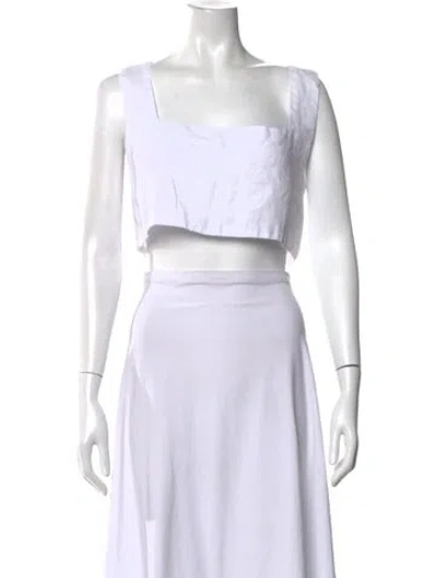 Pre-owned Posse Linen Square Neckline Crop Top In White