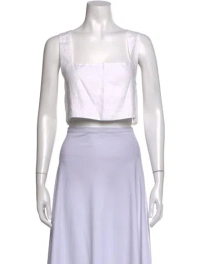 Pre-owned Posse Linen Square Neckline Crop Top In White