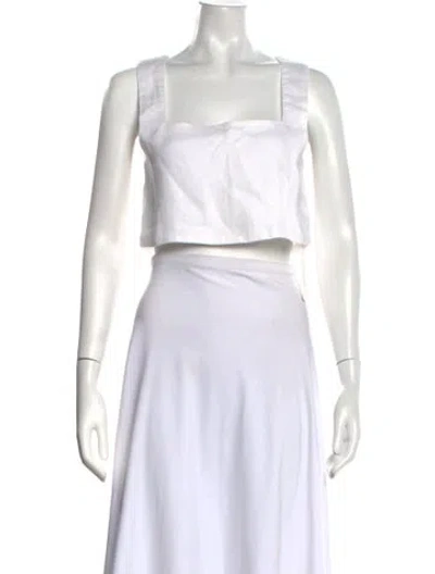 Pre-owned Posse Linen Square Neckline Crop Top In White