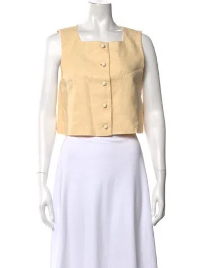 Pre-owned Posse Linen Square Neckline Crop Top In Yellow