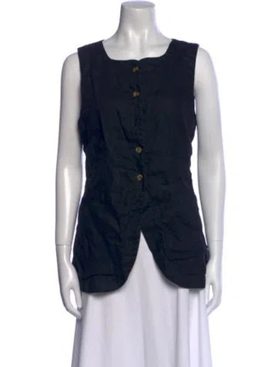 Pre-owned Posse Linen Square Neckline Top In Black