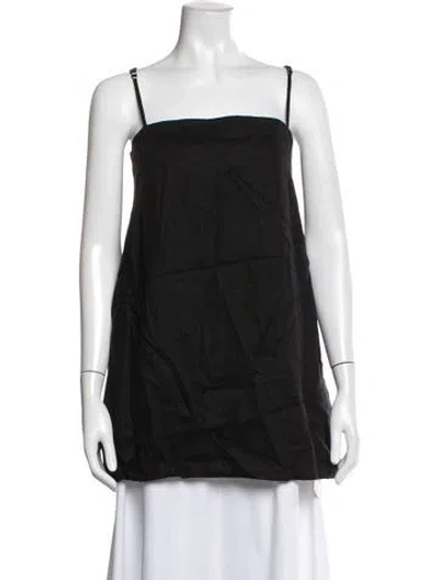 Pre-owned Posse Linen Square Neckline Top In Black