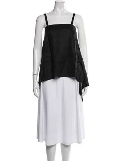 Pre-owned Posse Linen Square Neckline Top In Black