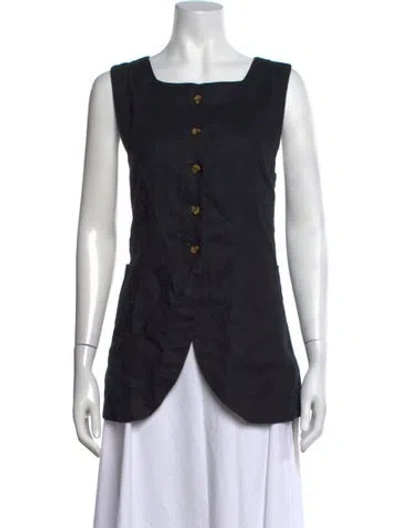 Pre-owned Posse Linen Square Neckline Top In Black