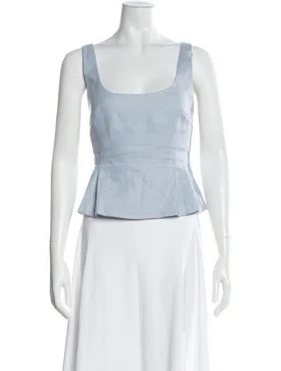Pre-owned Posse Linen Square Neckline Top In Blue
