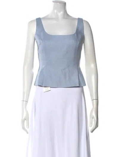 Pre-owned Posse Linen Square Neckline Top In Blue