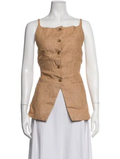 Pre-owned Posse Linen Square Neckline Top In Brown