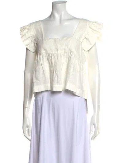 Pre-owned Posse Linen Square Neckline Top In Neutral