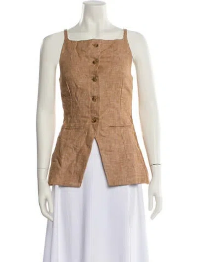 Pre-owned Posse Linen Square Neckline Top In Neutral