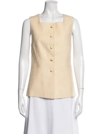 Pre-owned Posse Linen Square Neckline Top In Neutral
