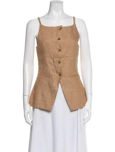 Pre-owned Posse Linen Square Neckline Top In Neutral