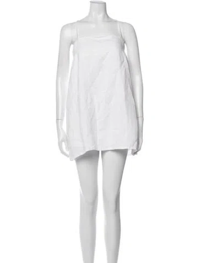 Pre-owned Posse Linen Square Neckline Top In White