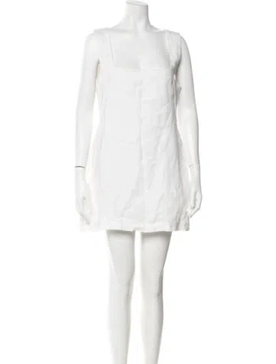 Pre-owned Posse Linen Square Neckline Top In White