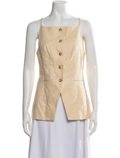 Pre-owned Posse Linen Square Neckline Top In Yellow