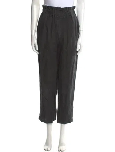 Pre-owned Posse Linen Straight Leg Pants In Gray