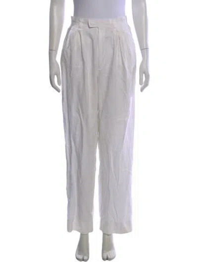Pre-owned Posse Linen Straight Leg Pants In White