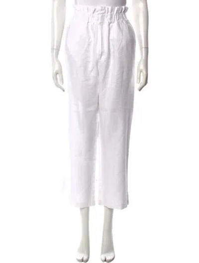 Pre-owned Posse Linen Straight Leg Pants In White