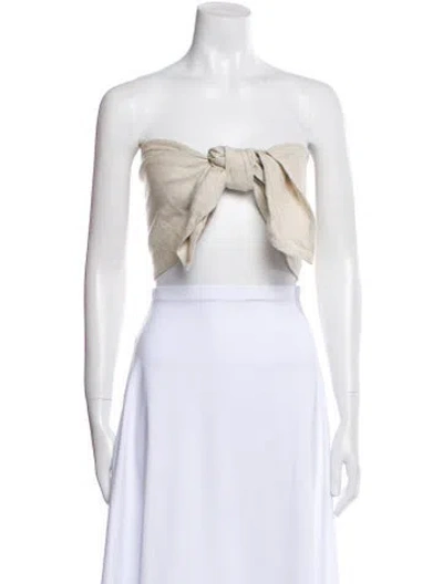 Pre-owned Posse Linen Strapless Crop Top In White