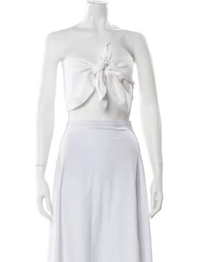 Pre-owned Posse Linen Strapless Crop Top In White