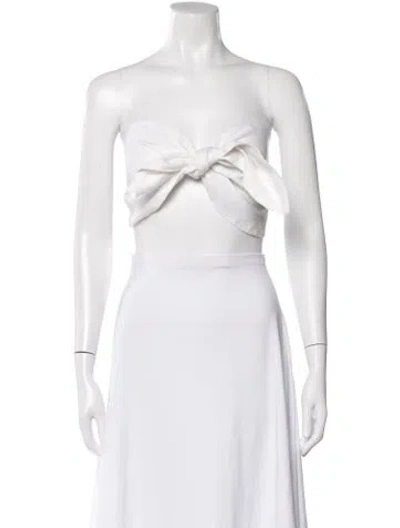 Pre-owned Posse Linen Strapless Crop Top In White