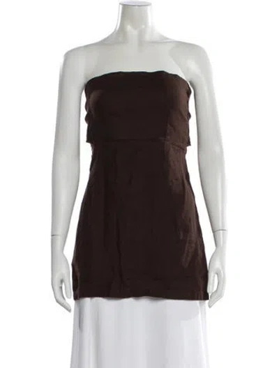 Pre-owned Posse Linen Strapless Top In Brown