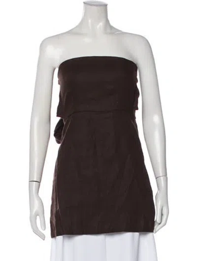 Pre-owned Posse Linen Strapless Top In Brown