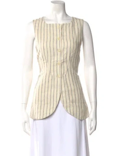 Pre-owned Posse Linen Striped Top W/ Tags In Neutral