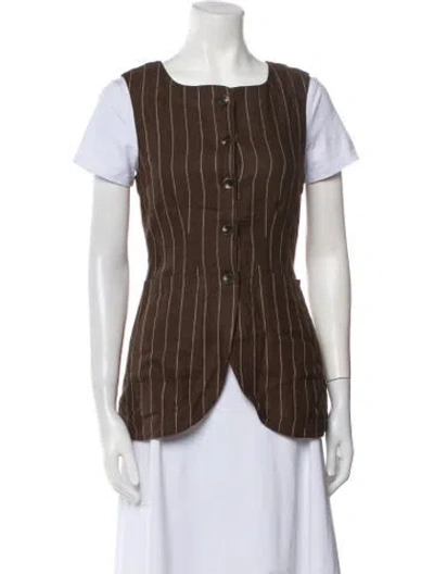 Pre-owned Posse Linen Striped Vest W/ Tags In Brown