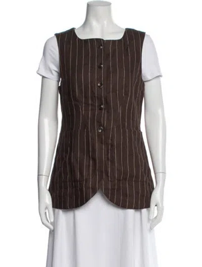 Pre-owned Posse Linen Striped Vest W/ Tags In Brown