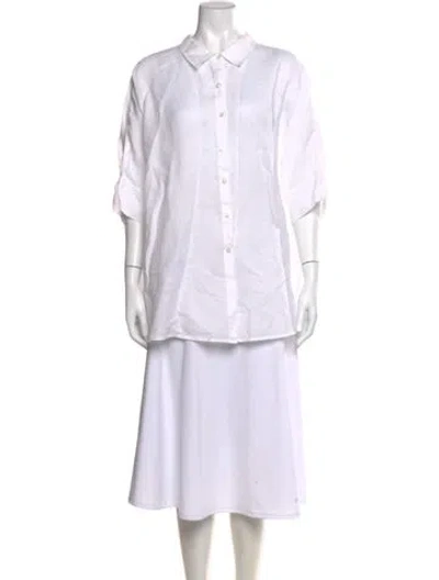 Pre-owned Posse Linen Three-quarter Sleeve Button-up Top In Neutral