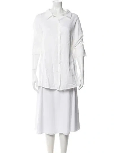 Pre-owned Posse Linen Three-quarter Sleeve Button-up Top In Neutrals