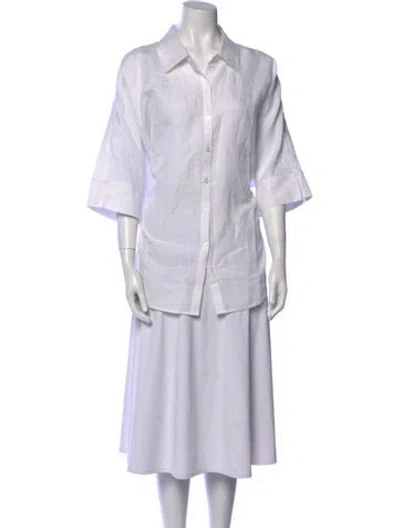 Pre-owned Posse Linen Three-quarter Sleeve Button-up Top W/ Tags In White