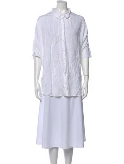 Pre-owned Posse Linen Three-quarter Sleeve Button-up Top In White
