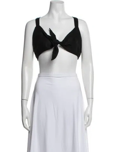 Pre-owned Posse Linen Tie Neck Crop Top In Black
