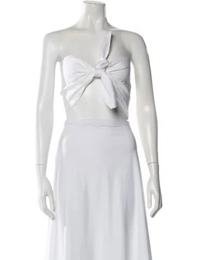 Pre-owned Posse Linen Tie Neck Crop Top In Neutral