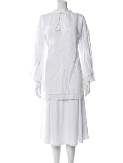 Pre-owned Posse Linen Tie Neck Tunic In White