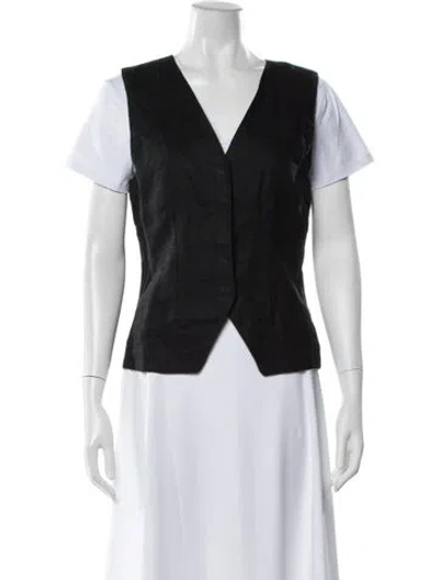 Pre-owned Posse Linen V-neck Button-up Top In Black