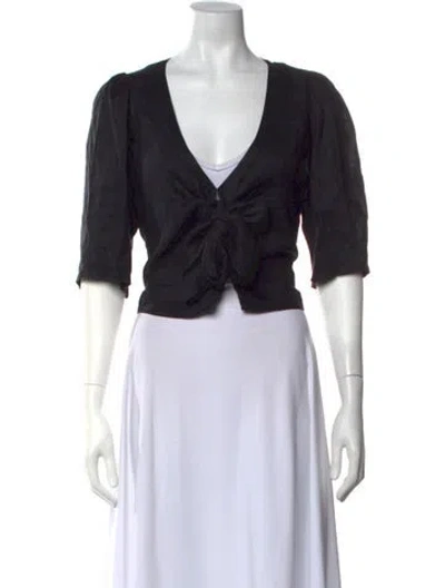 Pre-owned Posse Linen V-neck Crop Top In Black