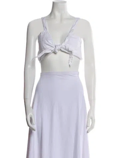 Pre-owned Posse Linen V-neck Crop Top In Neutral