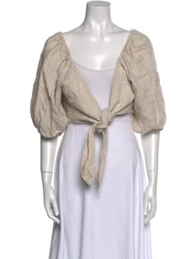 Pre-owned Posse Linen V-neck Crop Top In Neutral