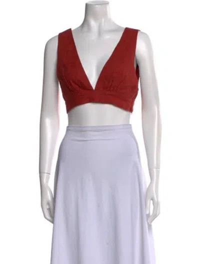 Pre-owned Posse Linen V-neck Crop Top W/ Tags In Red