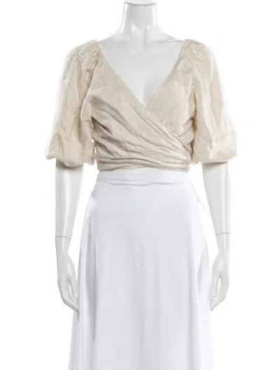 Pre-owned Posse Linen V-neck Crop Top In White