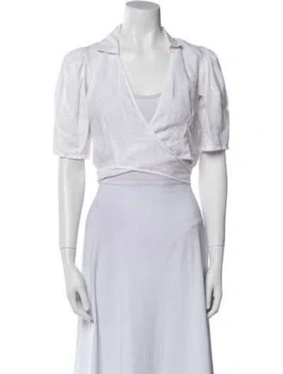 Pre-owned Posse Linen V-neck Crop Top In White